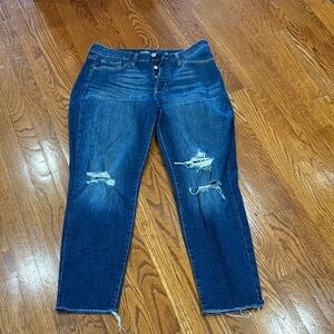 Old Navy Dark Blue Distressed Ankle Jeans